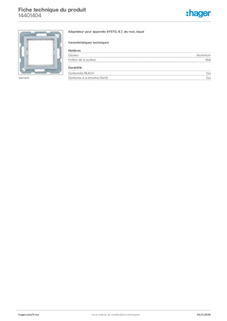 Image Hager Fiche technique du produit 14401404 | Hager Belgique