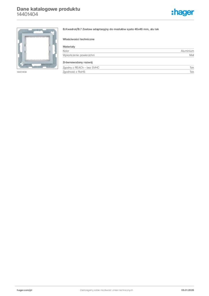 Zdjęcie Hager Karta katalogowa 14401404 | Hager Polska