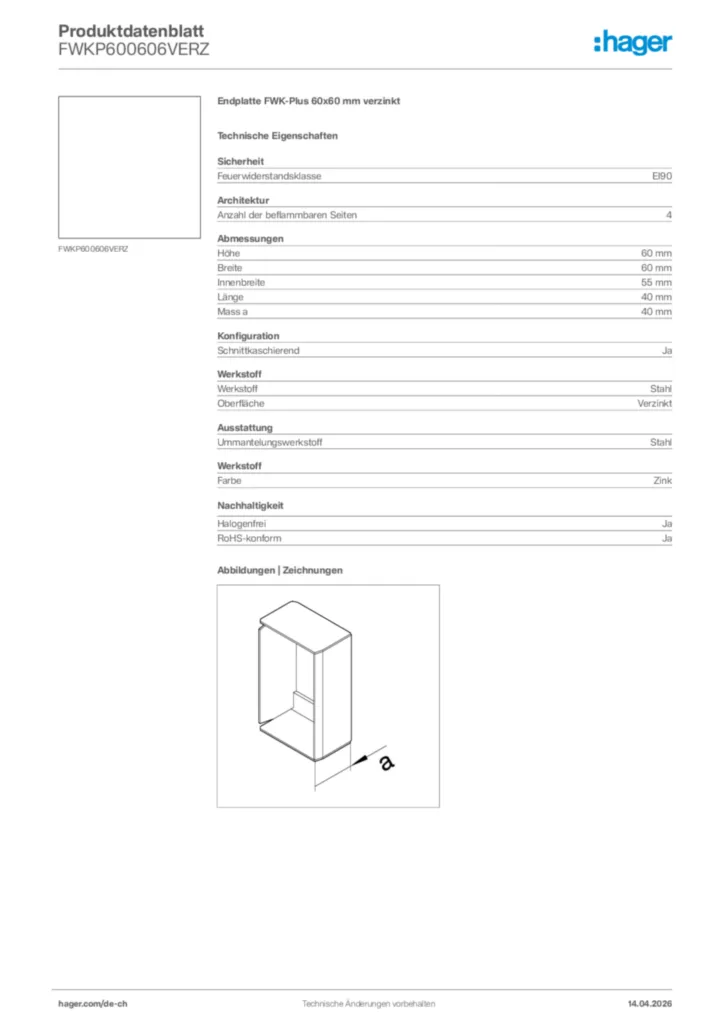 Bild Hager Produktdatenblatt FWKP600606VERZ | Hager Schweiz