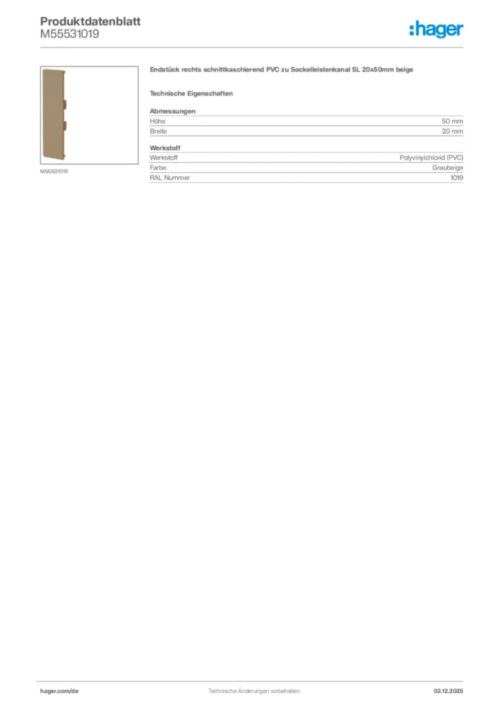 Bild Hager Produktdatenblatt M55531019 | Hager Deutschland