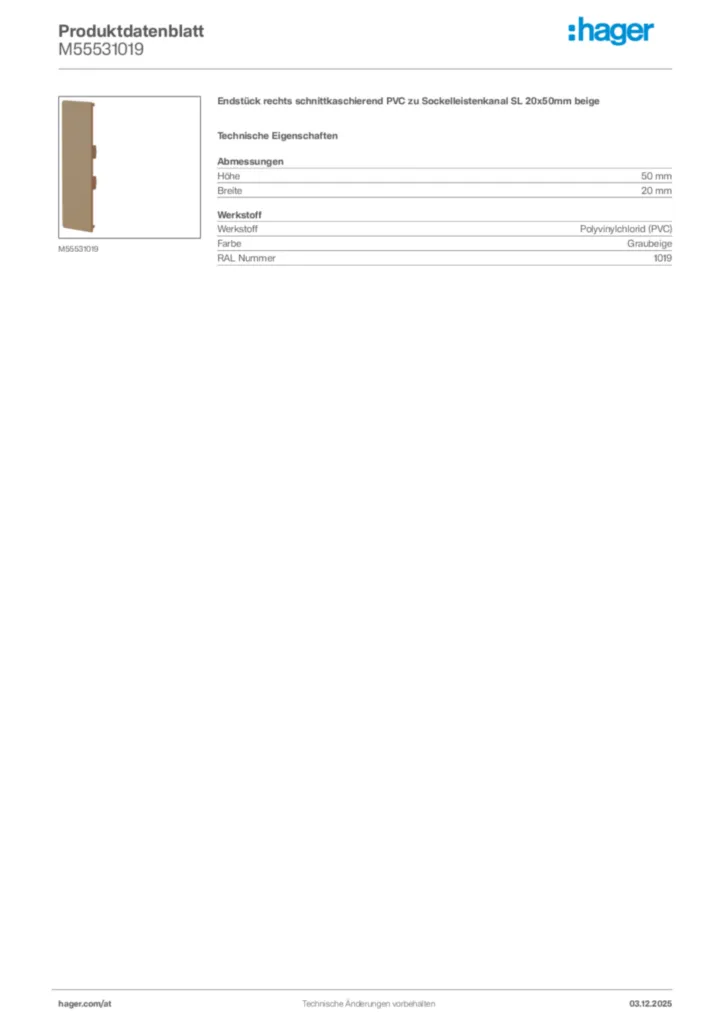 Bild Hager Produktdatenblatt M55531019 | Hager Deutschland