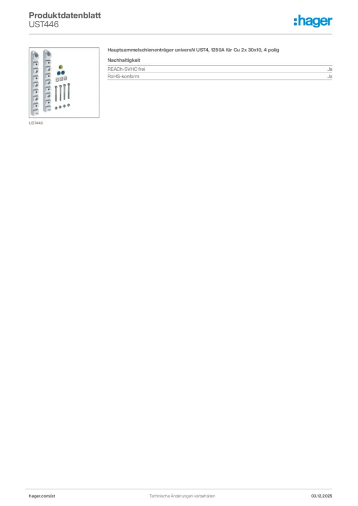 Bild Hager Produktdatenblatt UST446 | Hager Deutschland