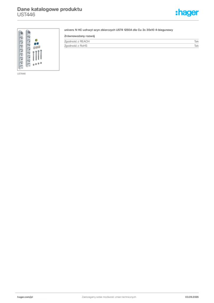 Zdjęcie Hager Dane katalogowe produktu UST446 | Hager Polska