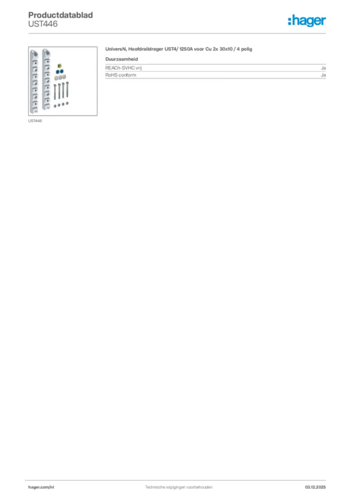 Afbeelding Hager Productdatablad UST446 | Hager Nederland