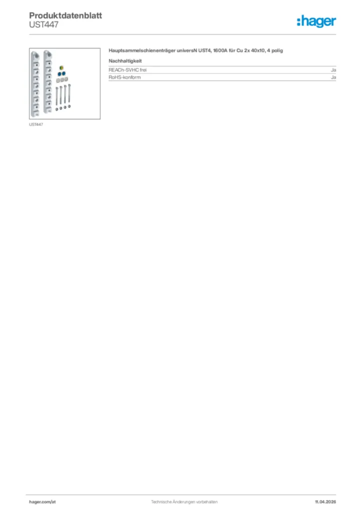 Bild Hager Produktdatenblatt UST447 | Hager Deutschland