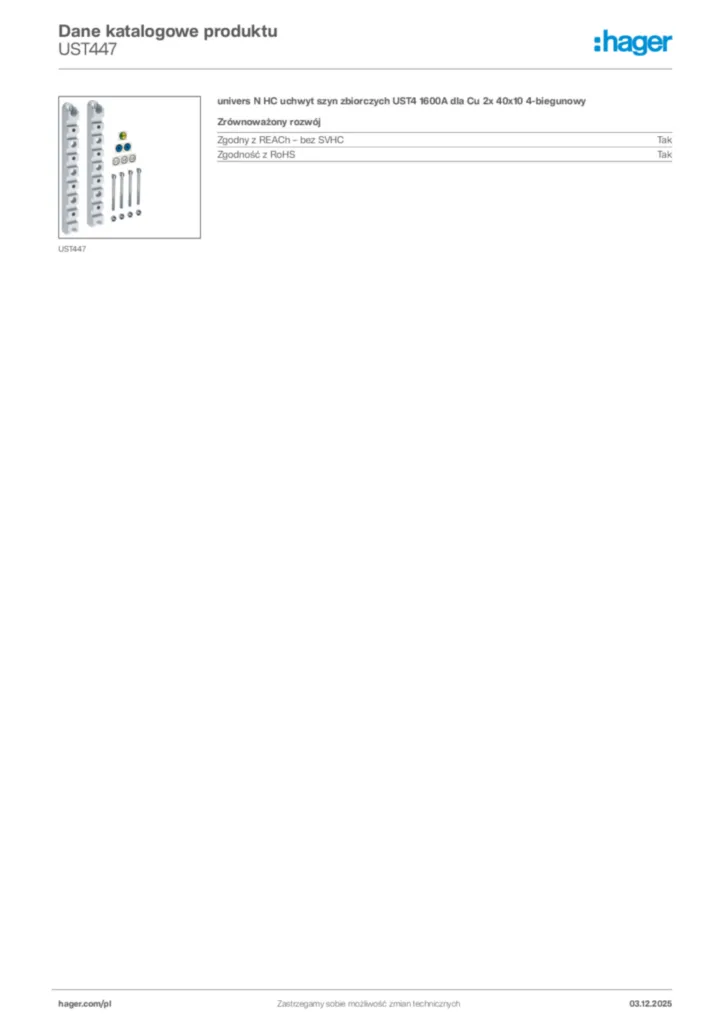 Zdjęcie Hager Dane katalogowe produktu UST447 | Hager Polska