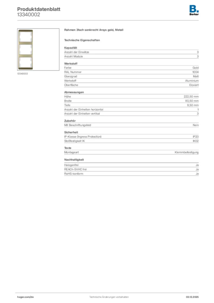 Bild Berker Produktdatenblatt 13340002 | Hager Deutschland