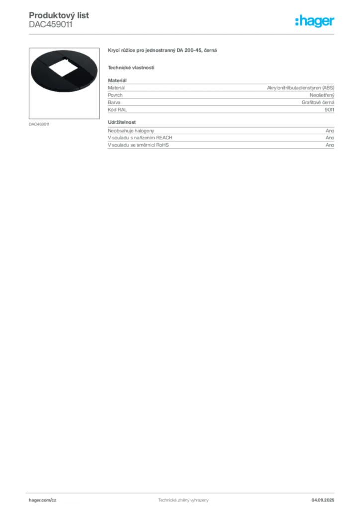 Obrázek Hager Product data sheet DAC459011 | Hager