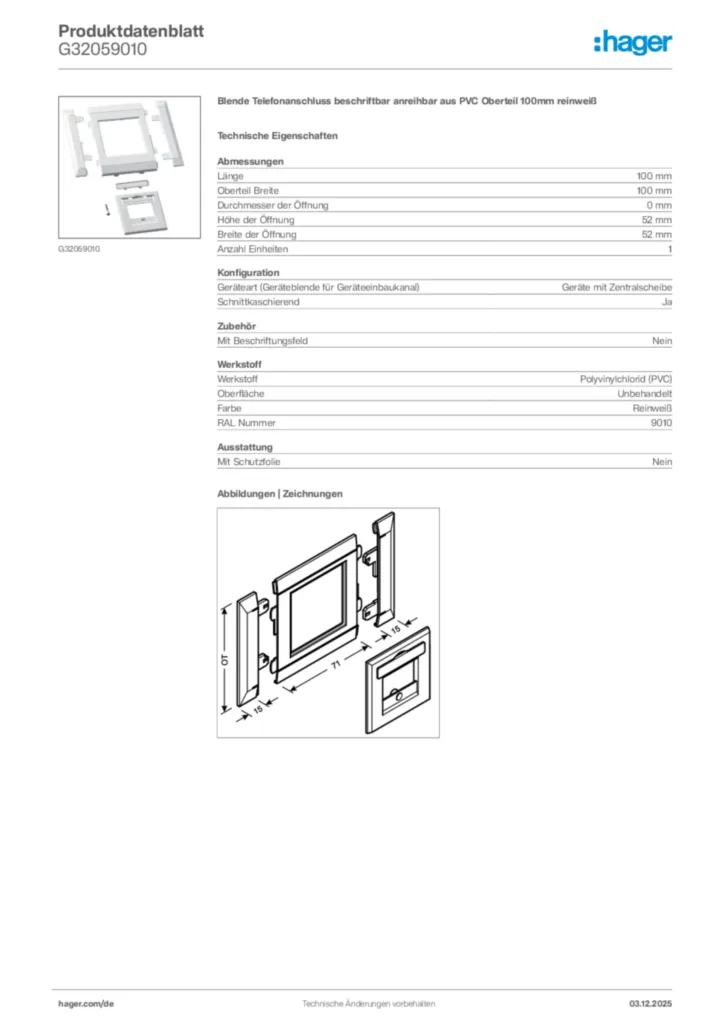 Bild Hager Produktdatenblatt G32059010 | Hager Deutschland