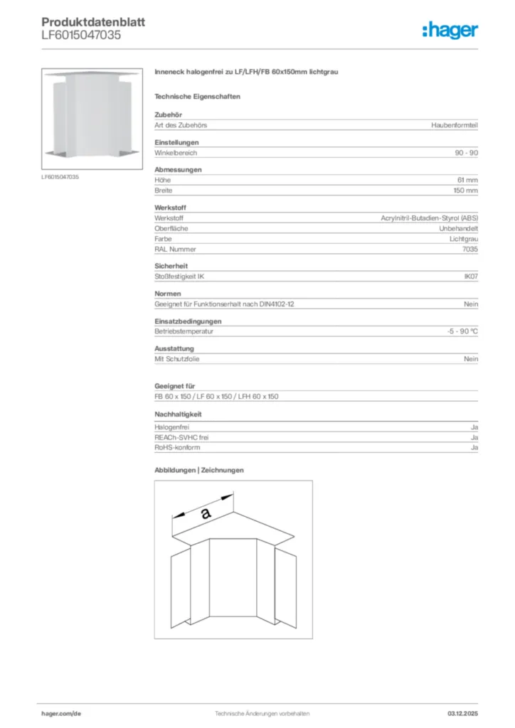 Bild Hager Produktdatenblatt LF6015047035 | Hager Deutschland