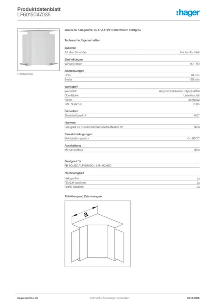 Bild Hager Produktdatenblatt LF6015047035 | Hager Schweiz