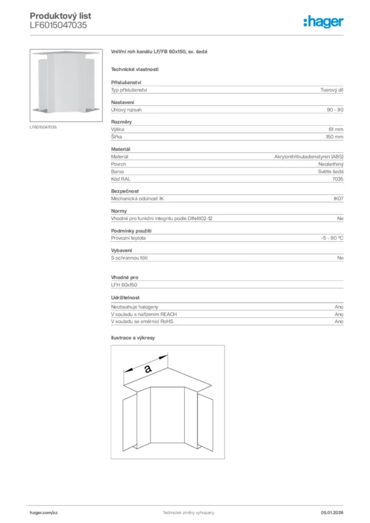 Obrázek Hager Product data sheet LF6015047035 | Hager