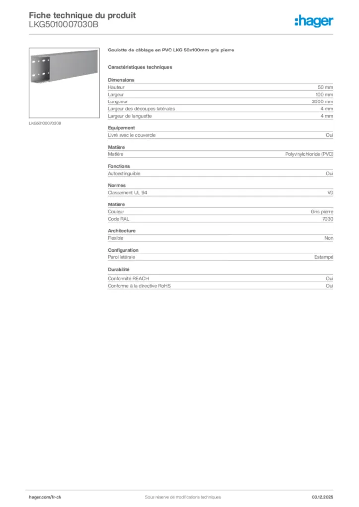 Image Hager Fiche technique du produit LKG5010007030B | Hager Suisse