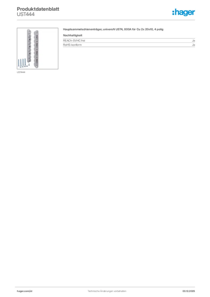 Bild Hager Produktdatenblatt UST444 | Hager Deutschland