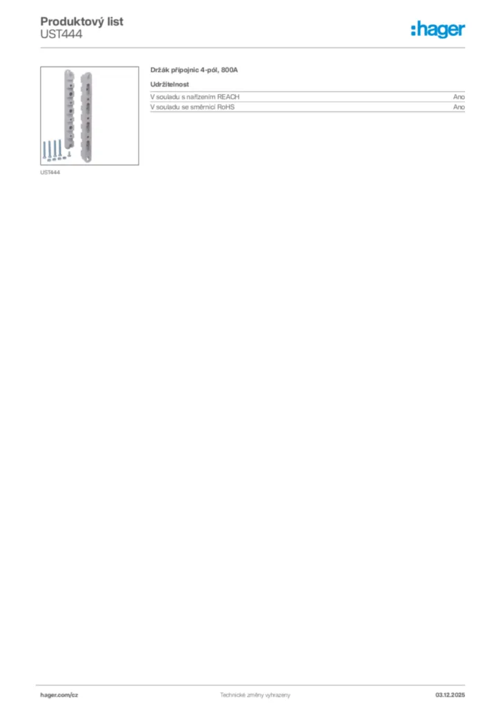 Obrázek Hager Product data sheet UST444 | Hager