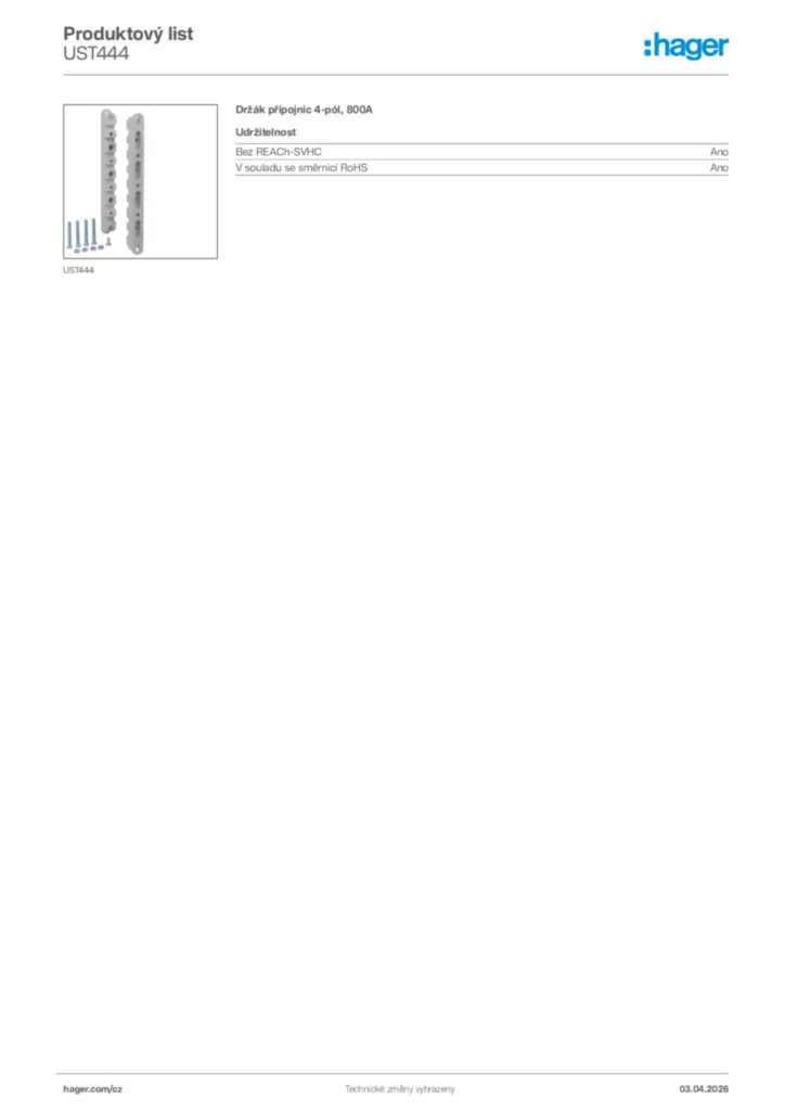 Obrázek Hager Product data sheet UST444 | Hager