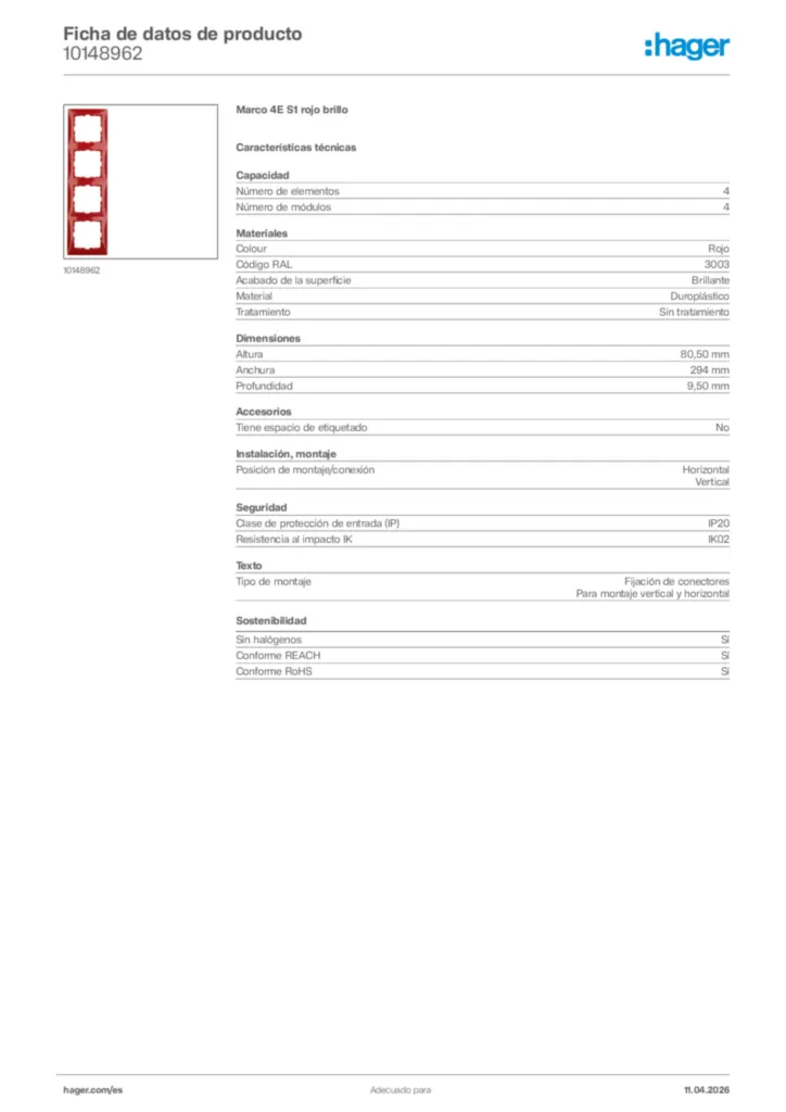 Imagen Hager Ficha de datos de producto 10148962 | Hager España