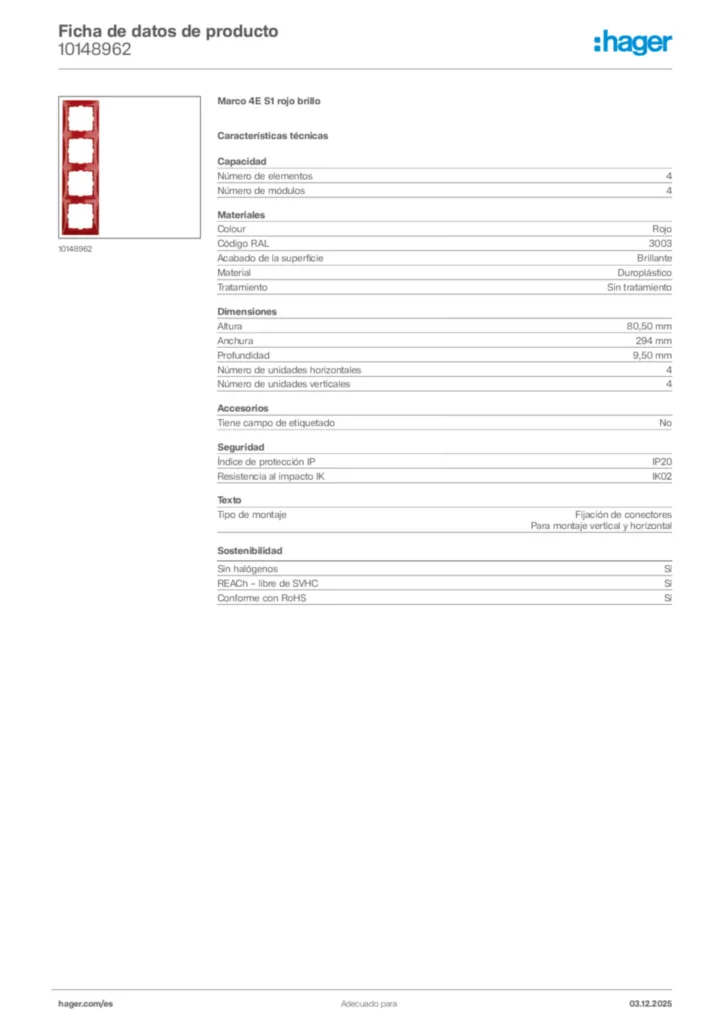 Imagen Hager Ficha de datos de producto 10148962 | Hager España