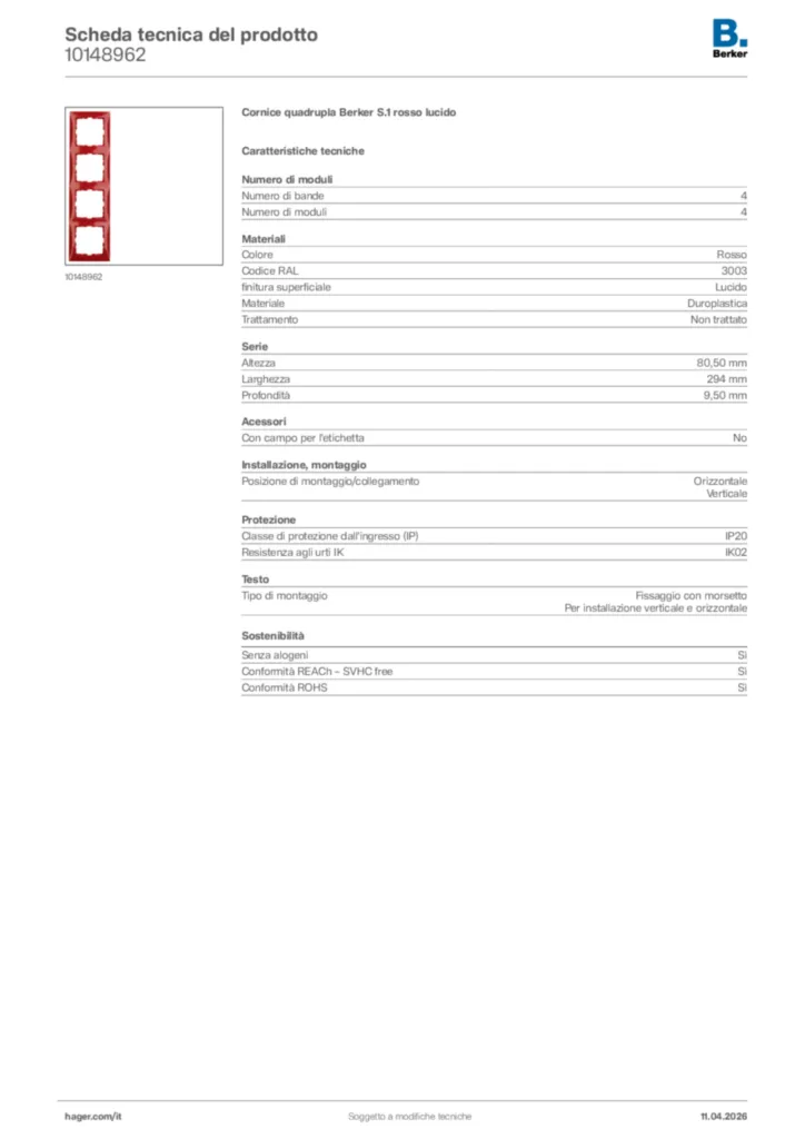 Immagine Berker Scheda tecnica del prodotto 10148962 | Hager Italia
