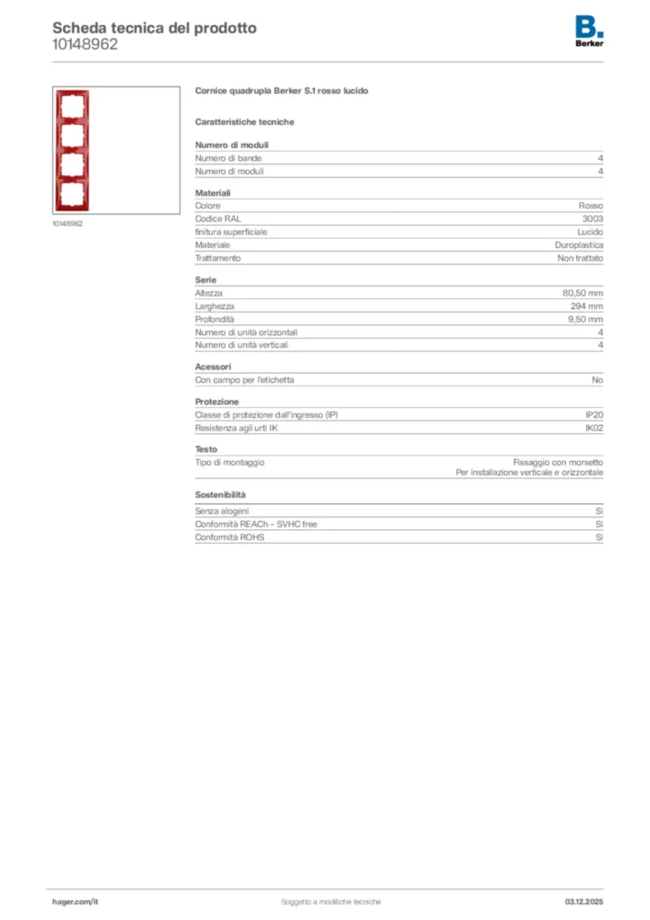 Immagine Berker Scheda tecnica del prodotto 10148962 | Hager Italia