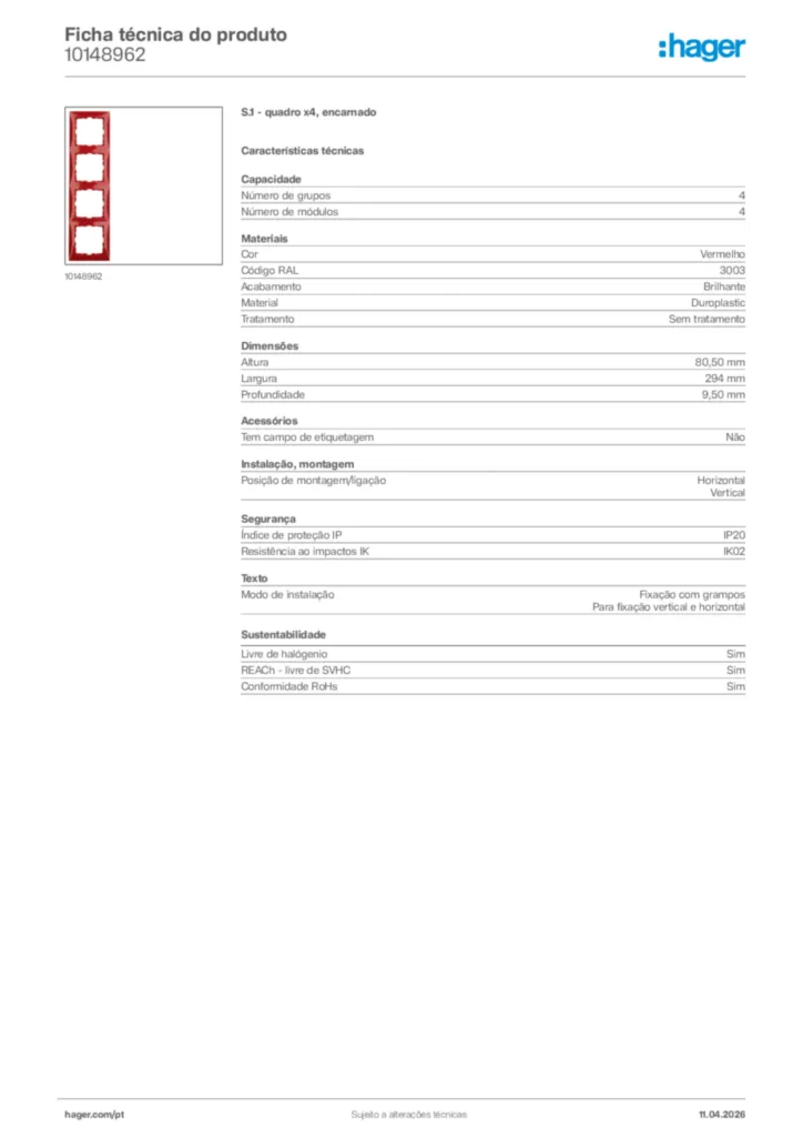 Imagem Hager Ficha técnica do produto 10148962 | Hager Portugal