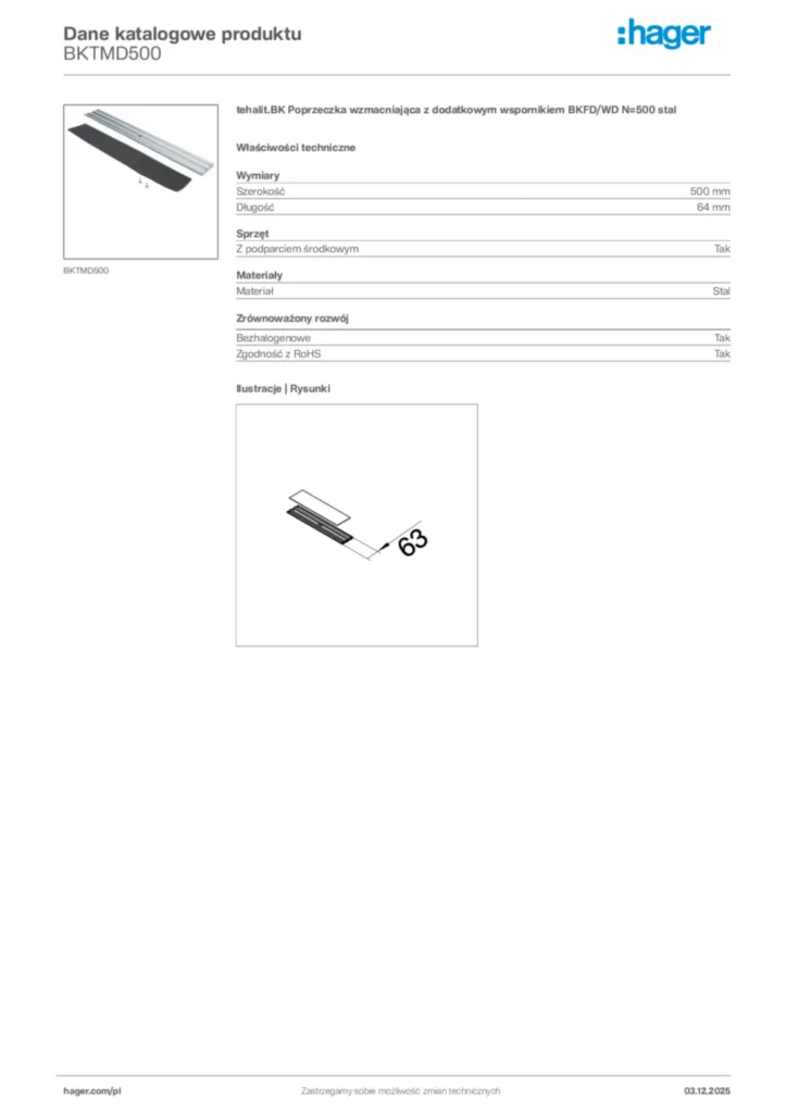Zdjęcie Hager Dane katalogowe produktu BKTMD500 | Hager Polska