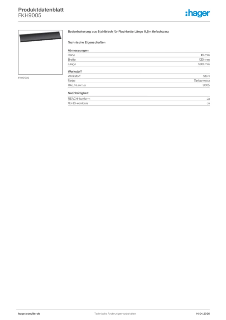 Bild Hager Produktdatenblatt FKH9005 | Hager Schweiz
