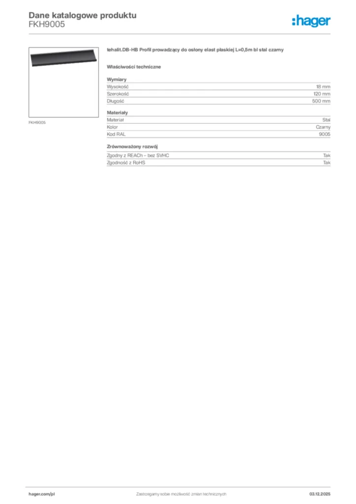 Zdjęcie Hager Dane katalogowe produktu FKH9005 | Hager Polska