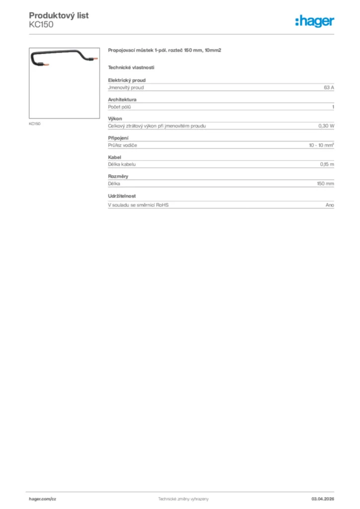 Obrázek Hager Product data sheet KC150 | Hager