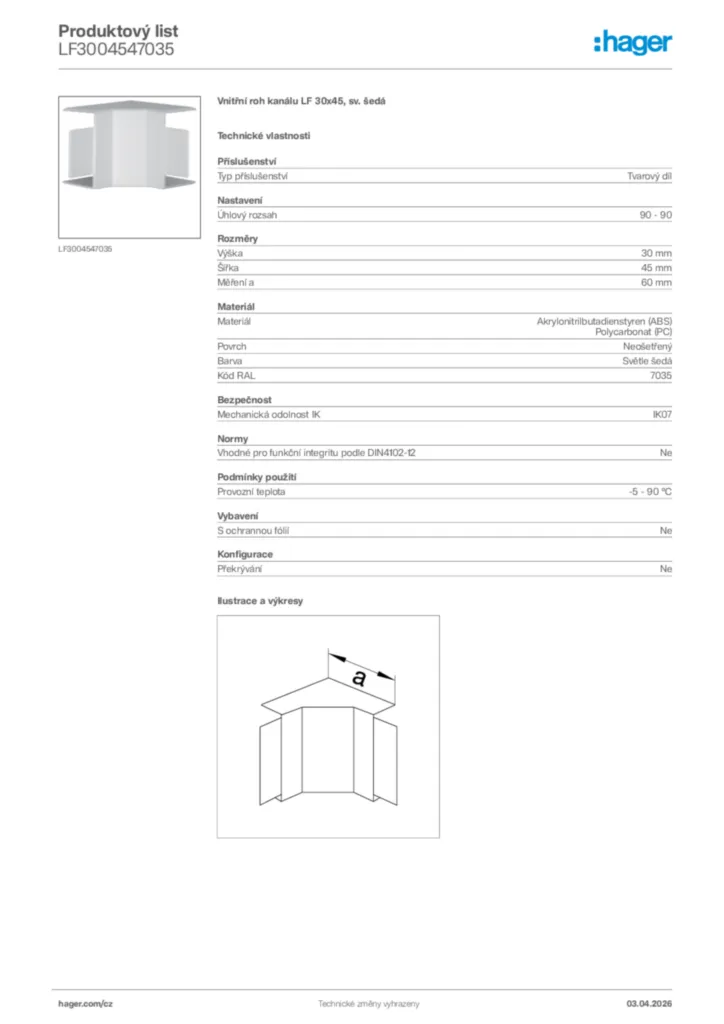 Obrázek Hager Product data sheet LF3004547035 | Hager