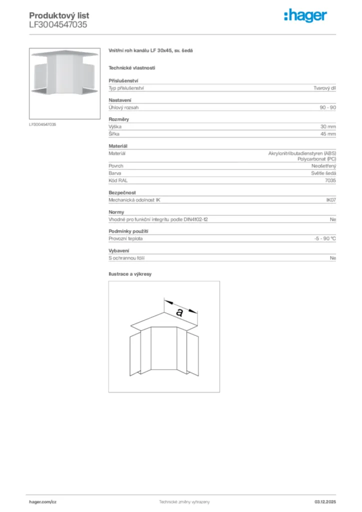 Obrázek Hager Product data sheet LF3004547035 | Hager