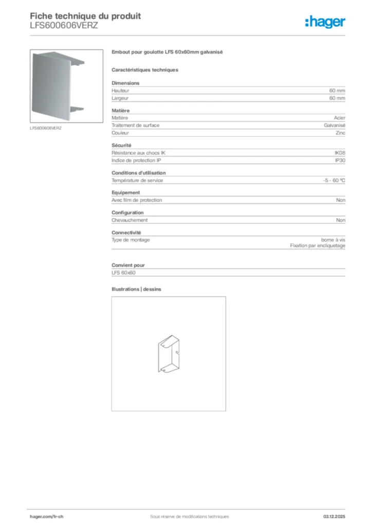 Image Hager Fiche technique du produit LFS600606VERZ | Hager Suisse