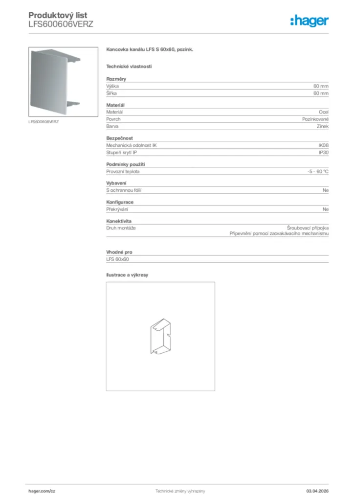 Obrázek Hager Product data sheet LFS600606VERZ | Hager
