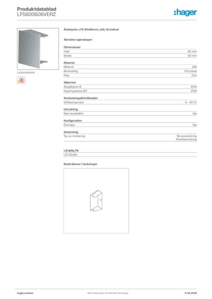 Bild Hager Produktdatablad LFS600606VERZ | Hager Sverige