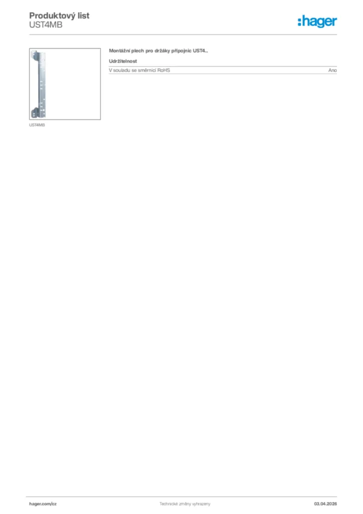 Obrázek Hager Product data sheet UST4MB | Hager