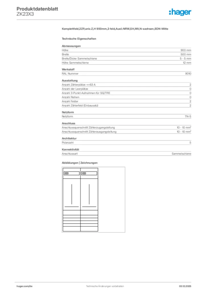 Bild Hager Produktdatenblatt ZK23X3 | Hager Deutschland