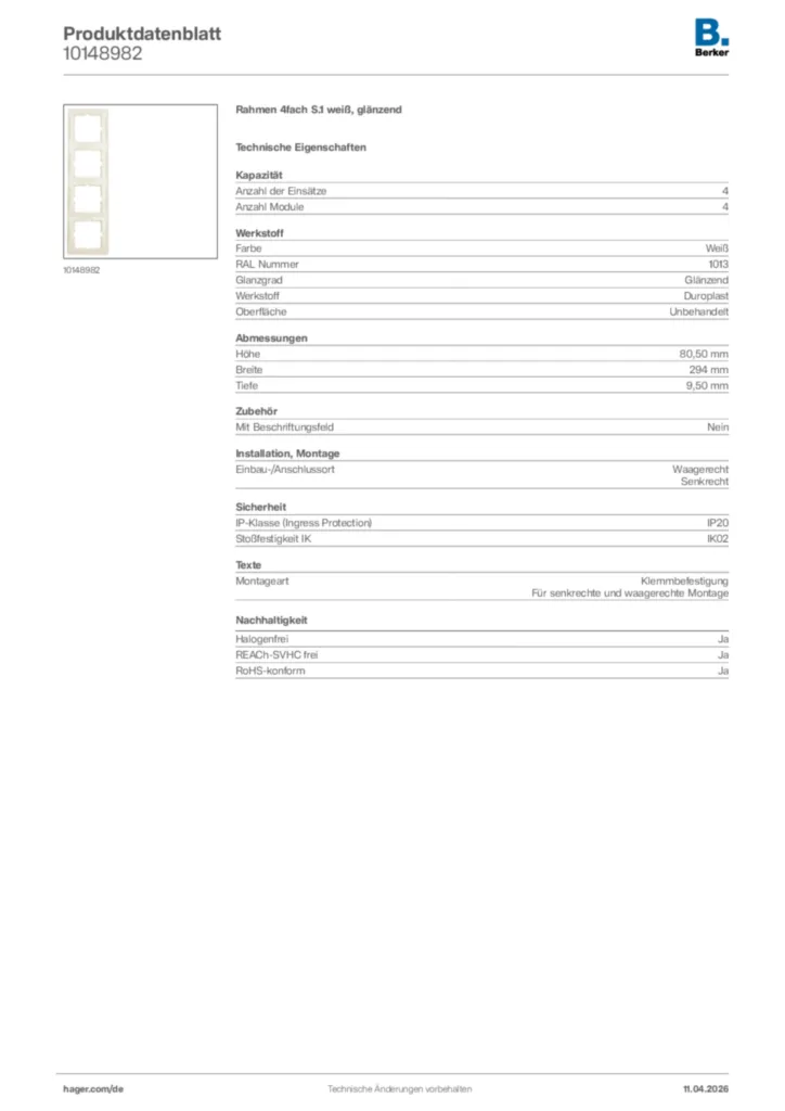 Bild Berker Produktdatenblatt 10148982 | Hager Deutschland