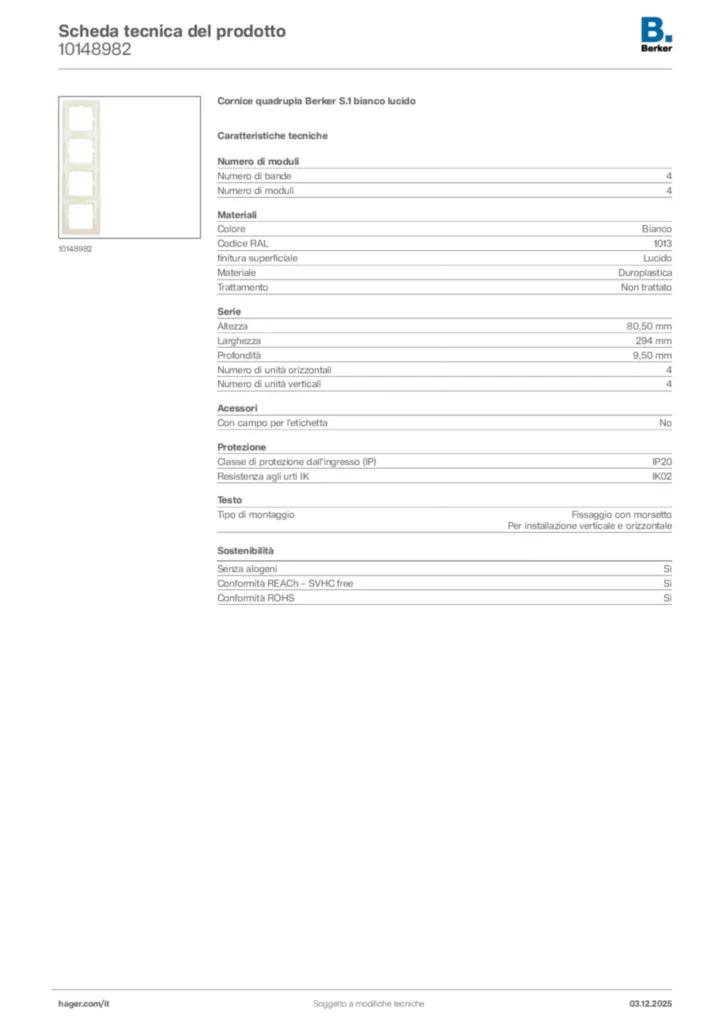 Immagine Berker Scheda tecnica del prodotto 10148982 | Hager Italia
