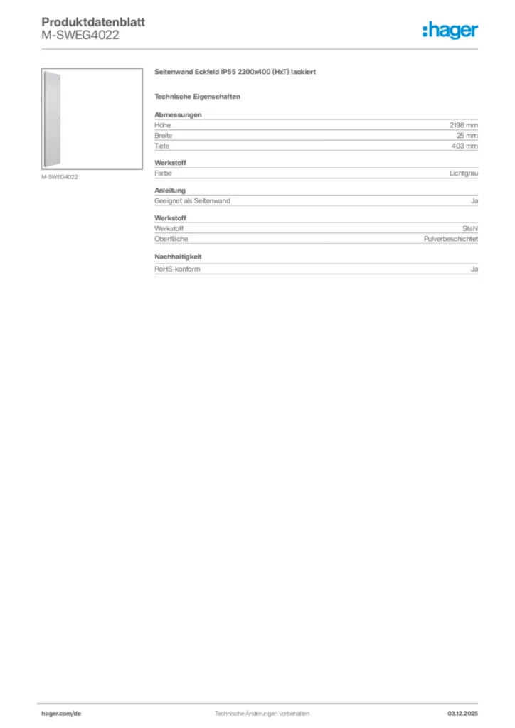 Bild Hager Produktdatenblatt M-SWEG4022 | Hager Deutschland