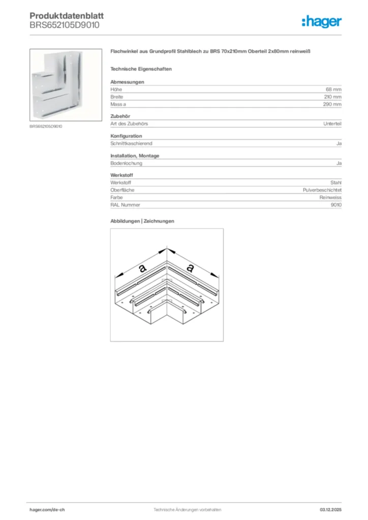 Bild Hager Produktdatenblatt BRS652105D9010 | Hager Schweiz