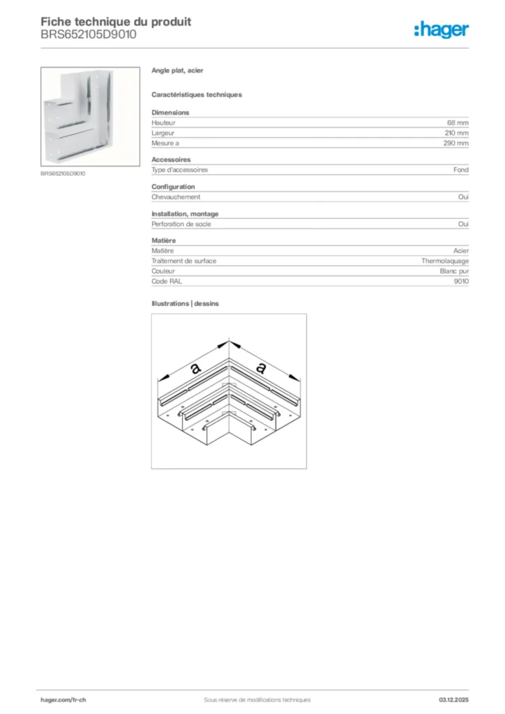 Image Hager Fiche technique du produit BRS652105D9010 | Hager Suisse