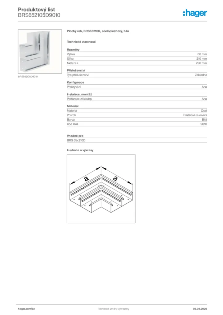 Obrázek Hager Product data sheet BRS652105D9010 | Hager