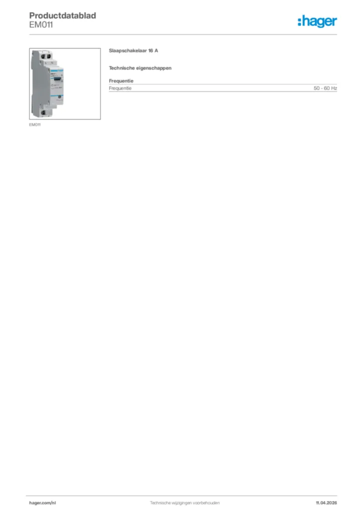 Afbeelding Hager Productdatablad EM011 | Hager Nederland