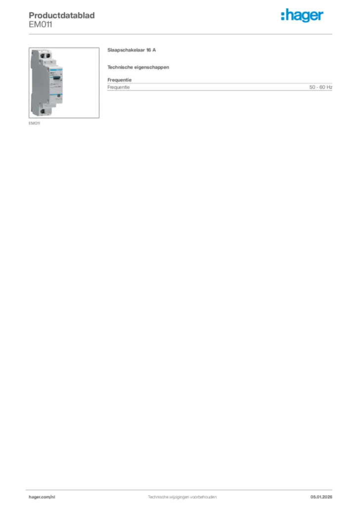 Afbeelding Hager Productdatablad EM011 | Hager Nederland