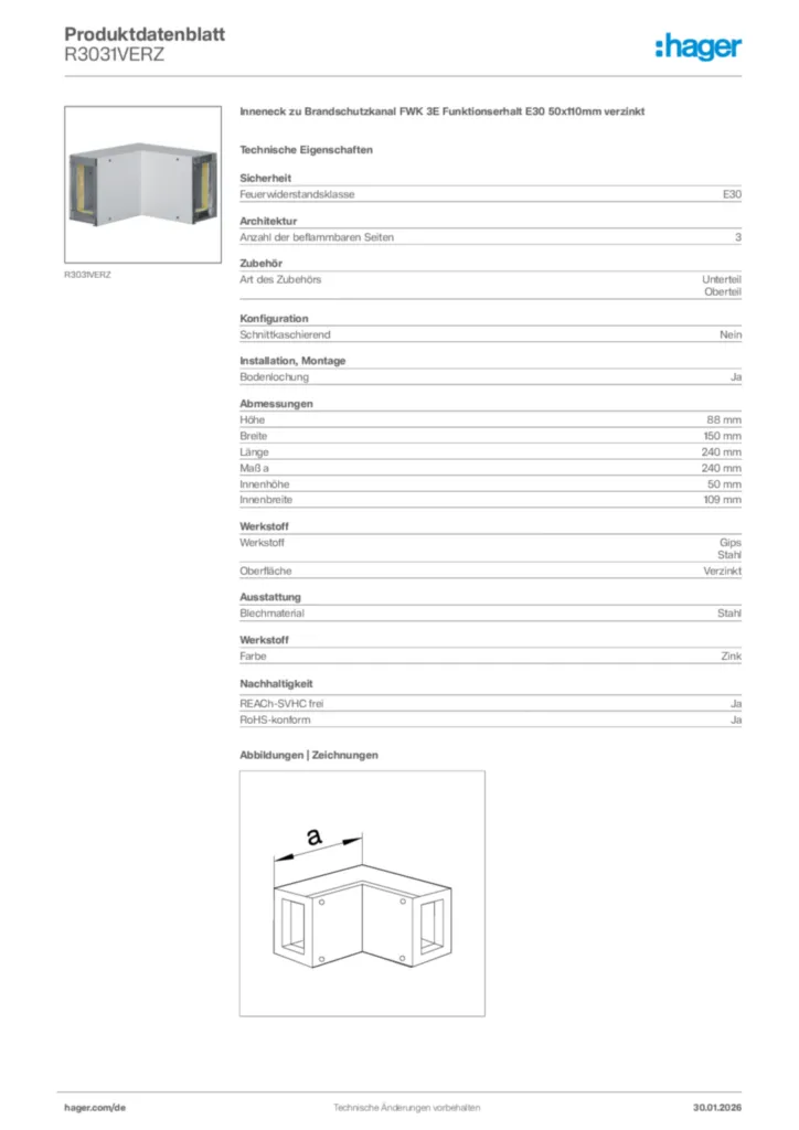 Hager Produktdatenblatt R3031VERZ