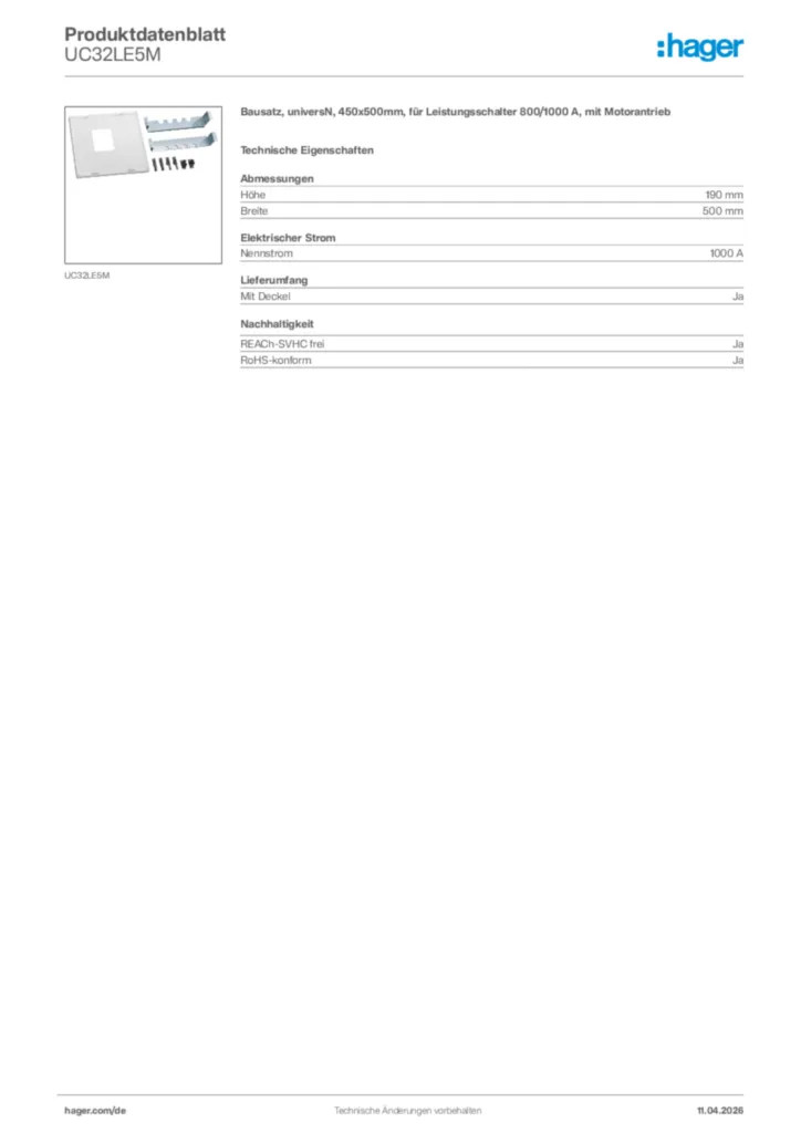 Bild Hager Produktdatenblatt UC32LE5M | Hager Deutschland