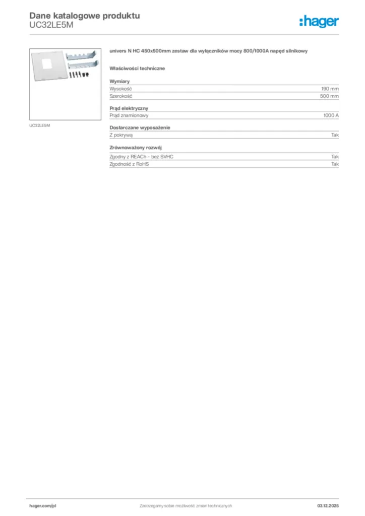 Zdjęcie Hager Dane katalogowe produktu UC32LE5M | Hager Polska