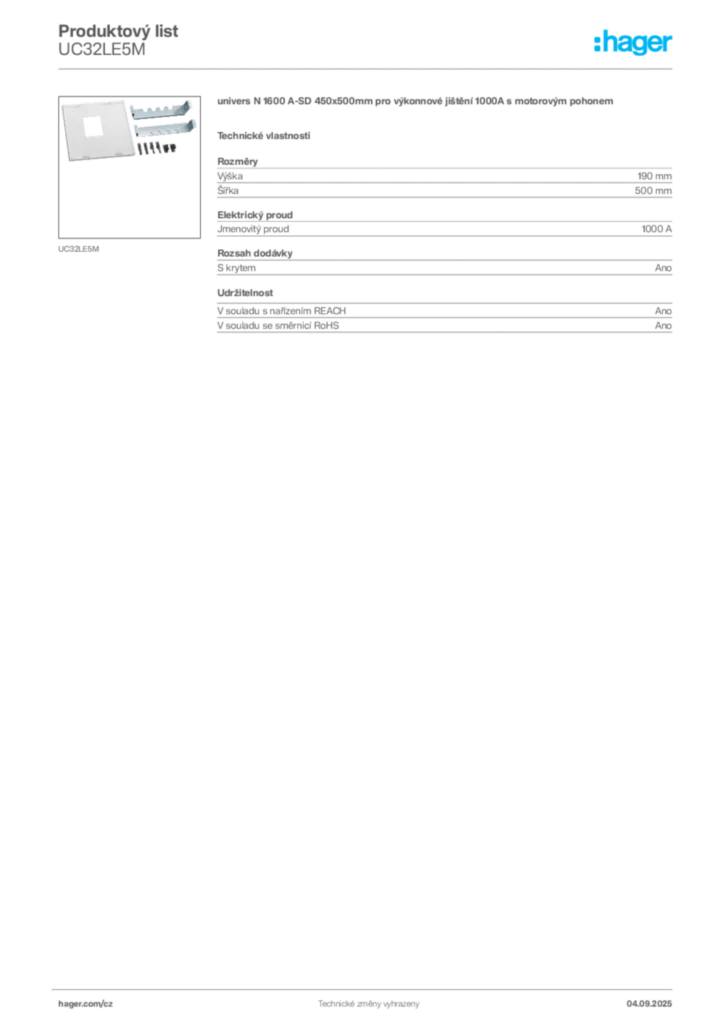 Obrázek Hager Product data sheet UC32LE5M | Hager