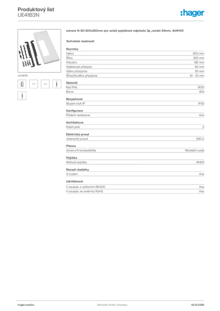 Obrázek Hager Product data sheet UE41B3N | Hager