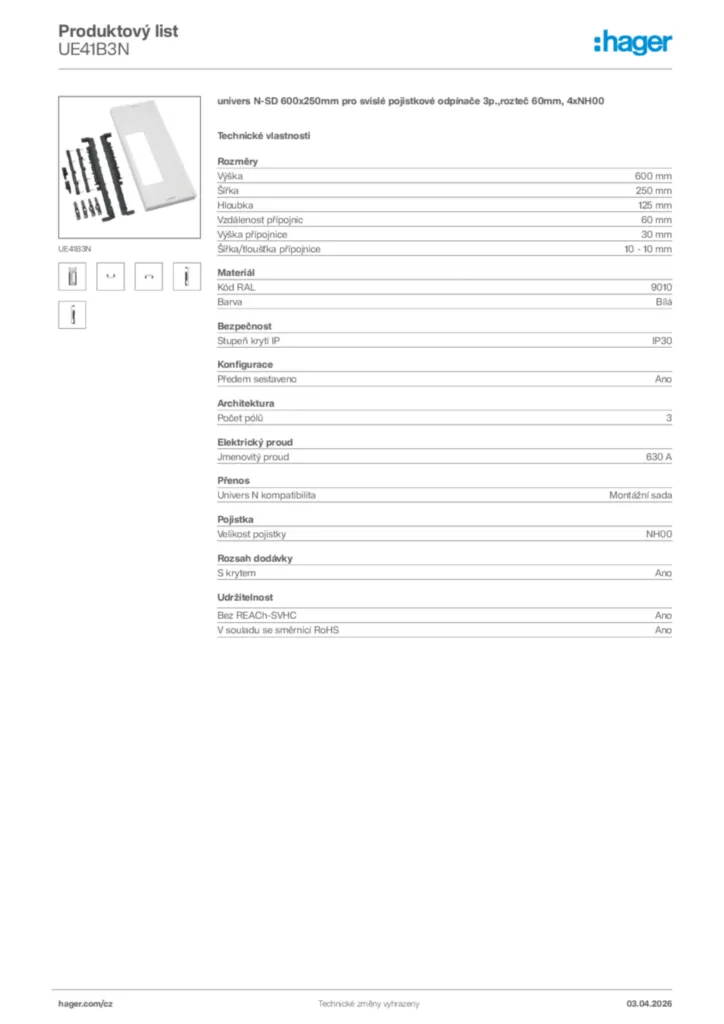 Obrázek Hager Product data sheet UE41B3N | Hager